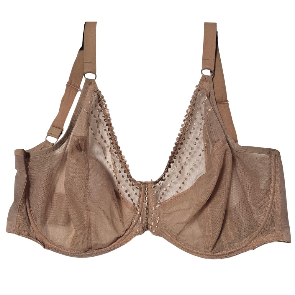 Elomi Full‎ Cup Bra Nude Mesh Sparkle Detail Underwire Size 32D Lace EL890CAT